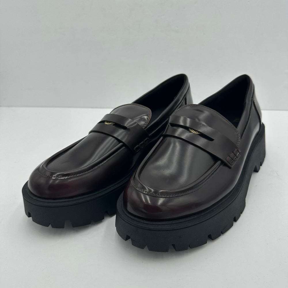 Zara Women Preppy Chunky Lug Sole Penny Loafers Size 11 Platform Shoes Oxblood